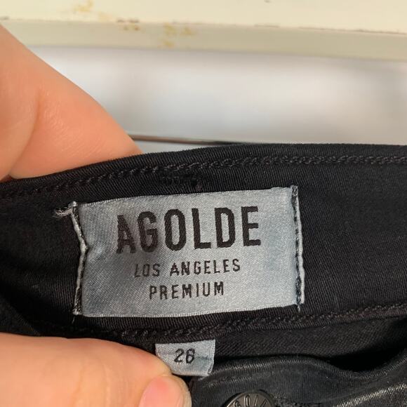 AGOLDE Super High Rise Black Vegan Leather Coated Skinny Jeans- Size 26 - Picture 7 of 7